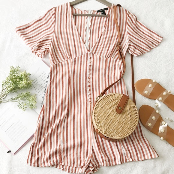 Forever 21 Pants - Button Lined Striped Romper